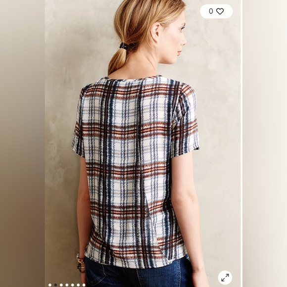 Maeve Multicolor Plaid Short Sleeve Blouse with Open Back - Picture 2 of 8
